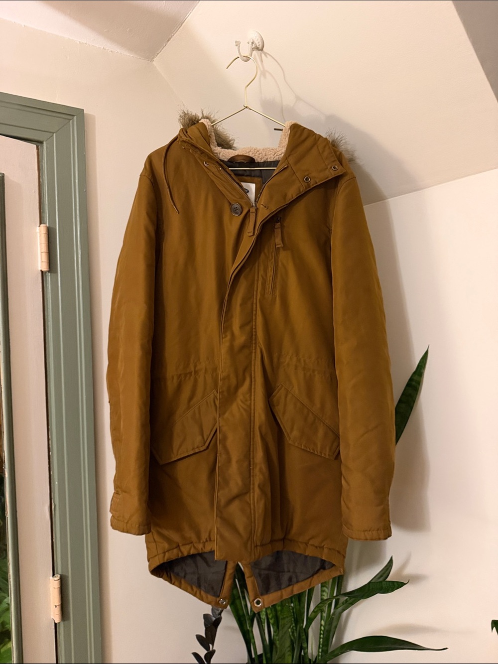 Old Navy Men's Mustard Brown Hooded Parka